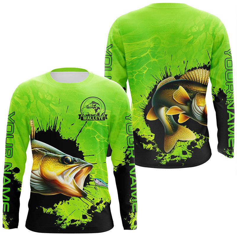 Personalized Walleye fishing Performance long sleeve Fishing Shirts, Walleye fishing jerseys | Green NQS6941