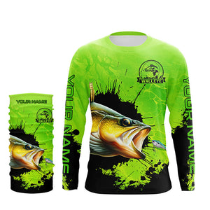 Personalized Walleye fishing Performance long sleeve Fishing Shirts, Walleye fishing jerseys | Green NQS6941