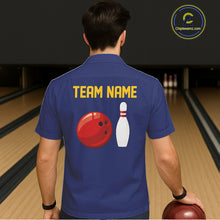 Load image into Gallery viewer, Personalized Yellow and Blue Retro Bowling Hawaiian shirts Custom vintage Team button up shirts NQS11165