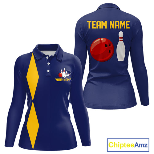 Personalized Yellow and Blue Retro Bowling Shirts For Women custom vintage bowling team jerseys NQS11165