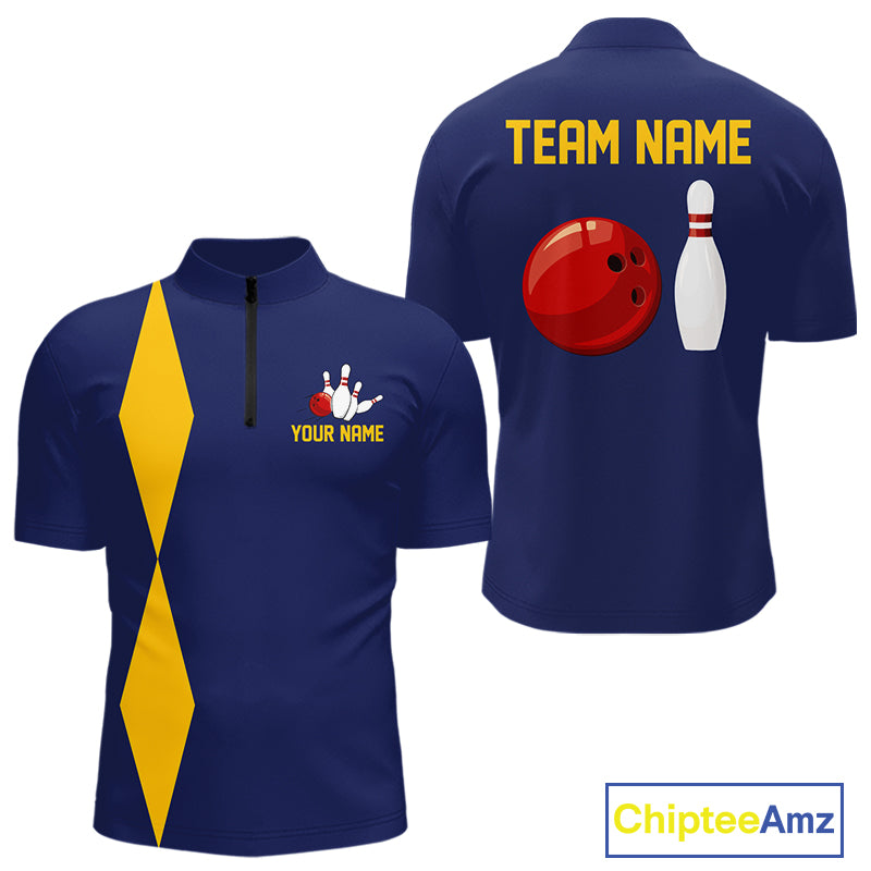 Personalized Yellow and Blue Retro Bowling Shirts For Men custom vintage bowling team jerseys NQS11165