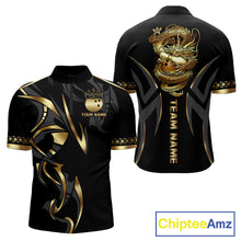Load image into Gallery viewer, Black and Gold Dragon Bowling ball Polo, Quarter Zip Shirts for Men Custom Bowling Team jerseys NQS11579