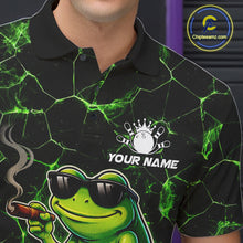 Load image into Gallery viewer, Black &amp; Green Funny Frog Bowling Polo, 1/4 zip Shirts for Men Custom Team Frog Bowling League Jersey NQS11583