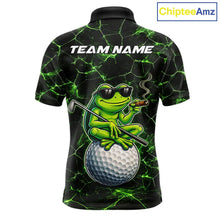 Load image into Gallery viewer, Black &amp; Green Funny Frog Golf Polo shirts for men Custom Frog team golf shirts, men's golf clothes NQS11584