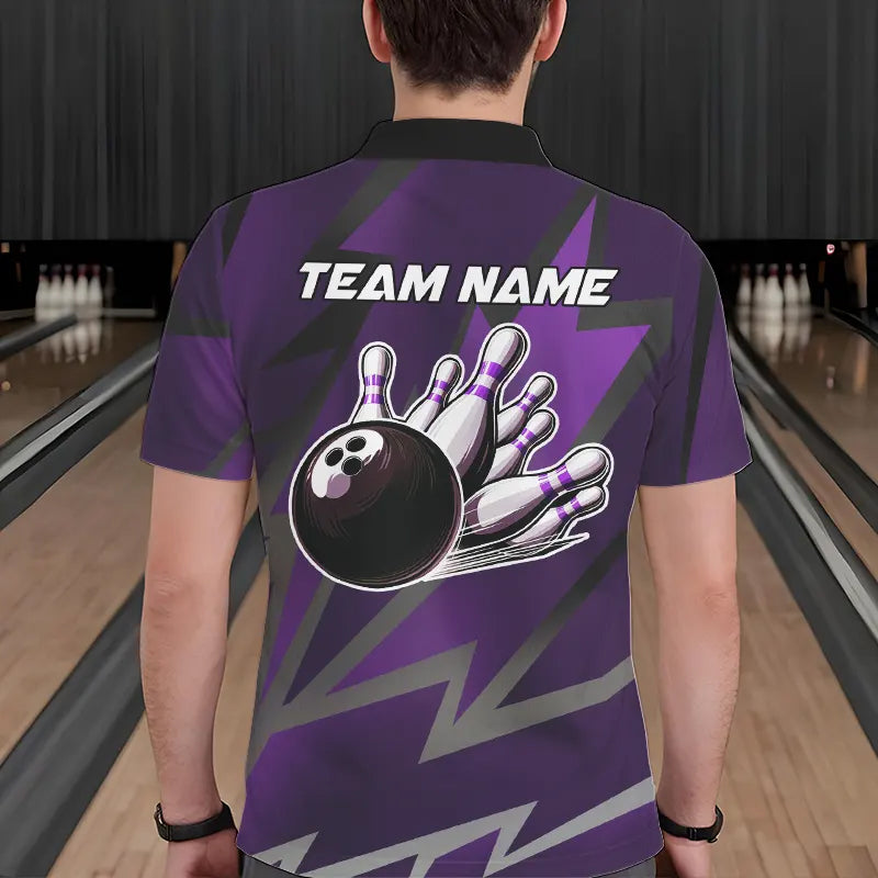 Purple Lightning Thunder Storm Team bowling shirts for Men custom bowling Polo, Quarter zip jerseys NQS9625