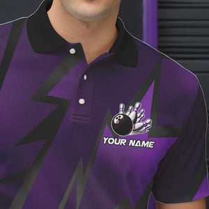 Purple Lightning Thunder Storm Team bowling shirts for Men custom bowling Polo, Quarter zip jerseys NQS9625