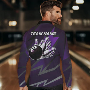 Purple Lightning Thunder Storm Team bowling shirts for Men custom bowling Polo, Quarter zip jerseys NQS9625