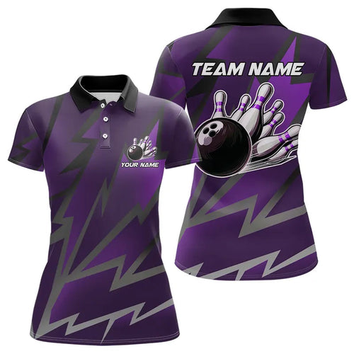 Purple Lightning Thunder Storm Team bowling shirts for women custom bowling Polo, Quarter zip jerseys NQS9625