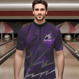 Purple Lightning Thunder Storm Team bowling shirts for Men custom bowling Polo, Quarter zip jerseys NQS9625