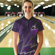 Load image into Gallery viewer, Purple Lightning Thunder Storm Team bowling shirts for women custom bowling Polo, Quarter zip jerseys NQS9625