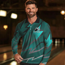 Load image into Gallery viewer, Cyan Blue Lightning Thunder Storm Team bowling shirts for Men custom bowling Polo, Quarter zip jerseys NQS9626