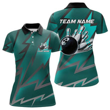 Load image into Gallery viewer, Cyan Blue Lightning Thunder Storm Team bowling shirt for women custom bowling Polo, Quarter zip jersey NQS9626