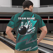Load image into Gallery viewer, Cyan Blue Lightning Thunder Storm Team bowling shirts for Men custom bowling Polo, Quarter zip jerseys NQS9626