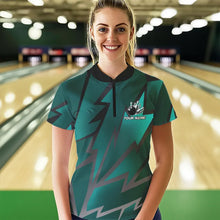 Load image into Gallery viewer, Cyan Blue Lightning Thunder Storm Team bowling shirt for women custom bowling Polo, Quarter zip jersey NQS9626