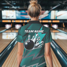 Load image into Gallery viewer, Cyan Blue Lightning Thunder Storm Team bowling shirt for women custom bowling Polo, Quarter zip jersey NQS9626