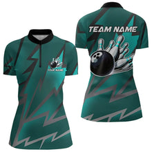Load image into Gallery viewer, Cyan Blue Lightning Thunder Storm Team bowling shirt for women custom bowling Polo, Quarter zip jersey NQS9626