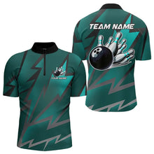 Load image into Gallery viewer, Cyan Blue Lightning Thunder Storm Team bowling shirts for Men custom bowling Polo, Quarter zip jerseys NQS9626