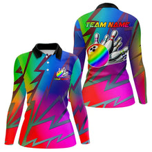 Load image into Gallery viewer, Colorful Rainbow Lightning Thunder Team bowling shirt for women custom bowling Polo, 1/4 zip jersey NQS9627