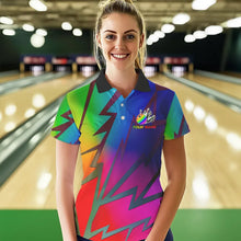 Load image into Gallery viewer, Colorful Rainbow Lightning Thunder Team bowling shirt for women custom bowling Polo, 1/4 zip jersey NQS9627