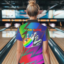 Load image into Gallery viewer, Colorful Rainbow Lightning Thunder Team bowling shirt for women custom bowling Polo, 1/4 zip jersey NQS9627