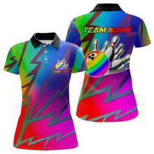 Load image into Gallery viewer, Colorful Rainbow Lightning Thunder Team bowling shirt for women custom bowling Polo, 1/4 zip jersey NQS9627