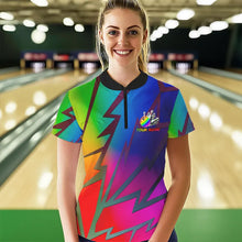 Load image into Gallery viewer, Colorful Rainbow Lightning Thunder Team bowling shirt for women custom bowling Polo, 1/4 zip jersey NQS9627