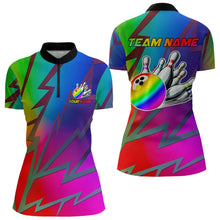 Load image into Gallery viewer, Colorful Rainbow Lightning Thunder Team bowling shirt for women custom bowling Polo, 1/4 zip jersey NQS9627