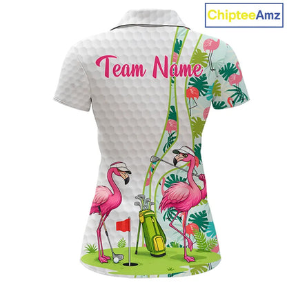 Funny Pink Flamingo Golf polo shirt for Women custom tropical monstera leaf pattern golf shirts NQS11713
