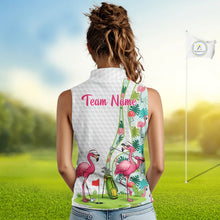 Load image into Gallery viewer, Funny Pink Flamingo Sleeveless Golf polo shirt custom tropical monstera leaf pattern golf shirts NQS11713