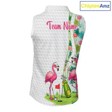 Load image into Gallery viewer, Funny Pink Flamingo Sleeveless Golf polo shirt custom tropical monstera leaf pattern golf shirts NQS11713