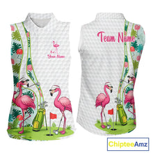 Load image into Gallery viewer, Funny Pink Flamingo Sleeveless Golf polo shirt custom tropical monstera leaf pattern golf shirts NQS11713