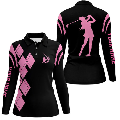 Black and pink argyle pattern Women golf polo shirts custom ladies golf shirt for women NQS7401