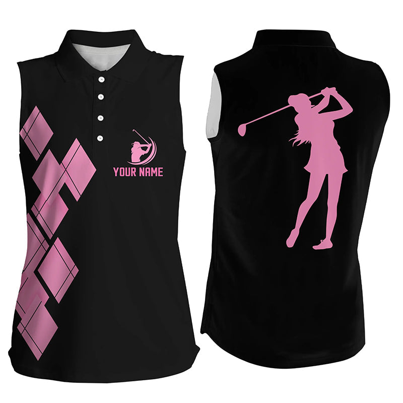 Black and pink argyle pattern Womens sleeveless polo shirt custom ladies golf shirt for women NQS7401