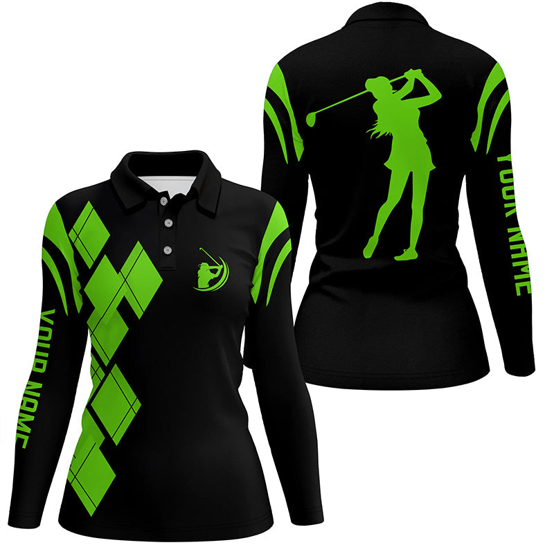 Black and green argyle pattern Women golf polo shirts custom ladies golf shirt for women NQS7402