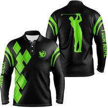 Load image into Gallery viewer, Black and green argyle pattern Mens golf polo shirts custom team golf shirt for men NQS7402