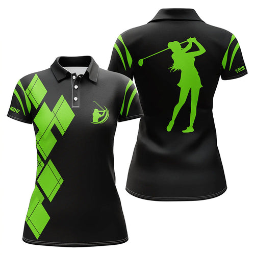 Black and green argyle pattern Women golf polo shirts custom ladies golf shirt for women NQS7402