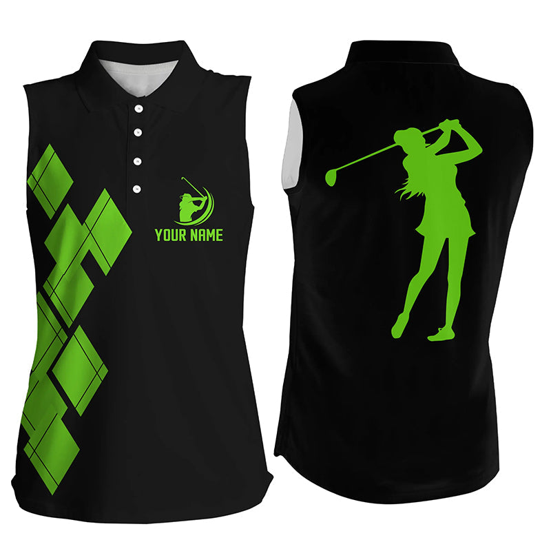 Black and green argyle pattern Womens sleeveless polo shirt custom ladies golf shirt for women NQS7402