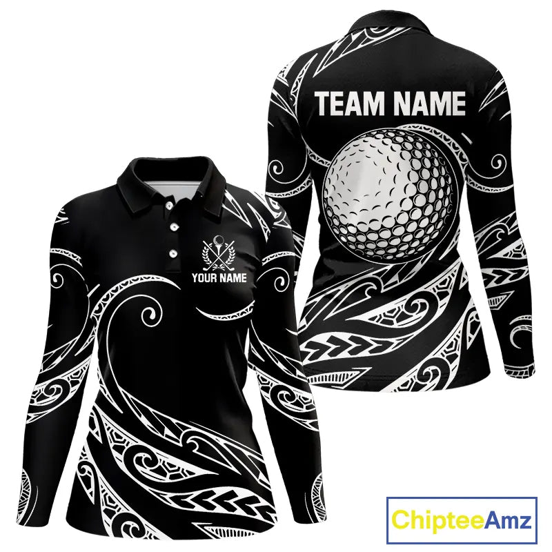 Black and White Tribal Pattern Golf Ball Women Golf Polo Shirts custom unique ladies golf apparel NQS9821