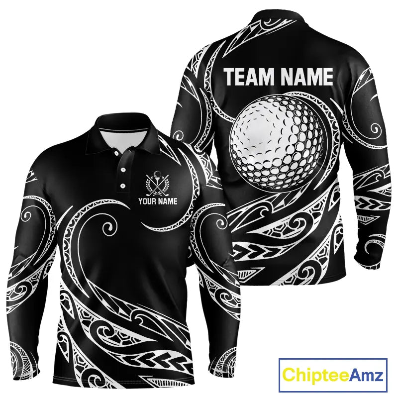 Black and White Tribal Pattern Golf Ball Mens Golf Polo Shirts custom unique mens golf apparel NQS9821
