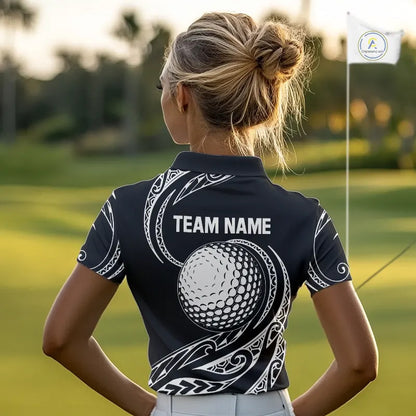 Black and White Tribal Pattern Golf Ball Women Golf Polo Shirts custom unique ladies golf apparel NQS9821