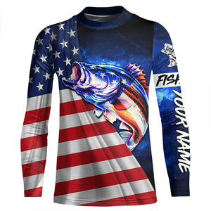 Bass Fishing 3D American Flag patriotic blue galaxy Custom UV protection long sleeve Fishing Shirts NQS5396