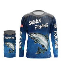 Load image into Gallery viewer, Blue camo Chinook Salmon fishing Custom performance long sleeve team Salmon fishing tournament shirts NQS7727