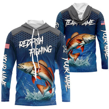 Load image into Gallery viewer, Blue camo Redfish fishing Custom performance long sleeve team Red Drum fishing tournament shirts NQS7728