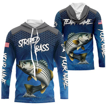 Load image into Gallery viewer, Blue camo Striped Bass fishing Custom performance long sleeve team Striper fishing tournament shirts NQS7729