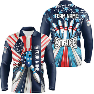 Personalized American Flag Retro bowling Men Polo, Quarter Zip shirts, Patriotic Bowling Team Jersey NQS7730