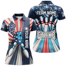 Load image into Gallery viewer, Personalized American Flag Retro bowling Women Polo, Quarter Zip shirts, Patriotic Bowling Team Jersey NQS7730