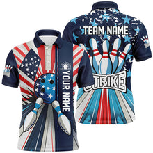 Load image into Gallery viewer, Personalized American Flag Retro bowling Men Polo, Quarter Zip shirts, Patriotic Bowling Team Jersey NQS7730