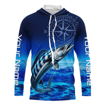 Load image into Gallery viewer, Personalized Wahoo Blue Long Sleeve Performance Fishing Shirts, compass tournament UV protection Shirt NQS5850