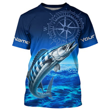 Load image into Gallery viewer, Personalized Wahoo Blue Long Sleeve Performance Fishing Shirts, compass tournament UV protection Shirt NQS5850