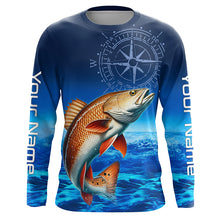 Load image into Gallery viewer, Personalized Redfish red drum Blue Long Sleeve Performance Fishing Shirts, compass tournament Shirt NQS5851